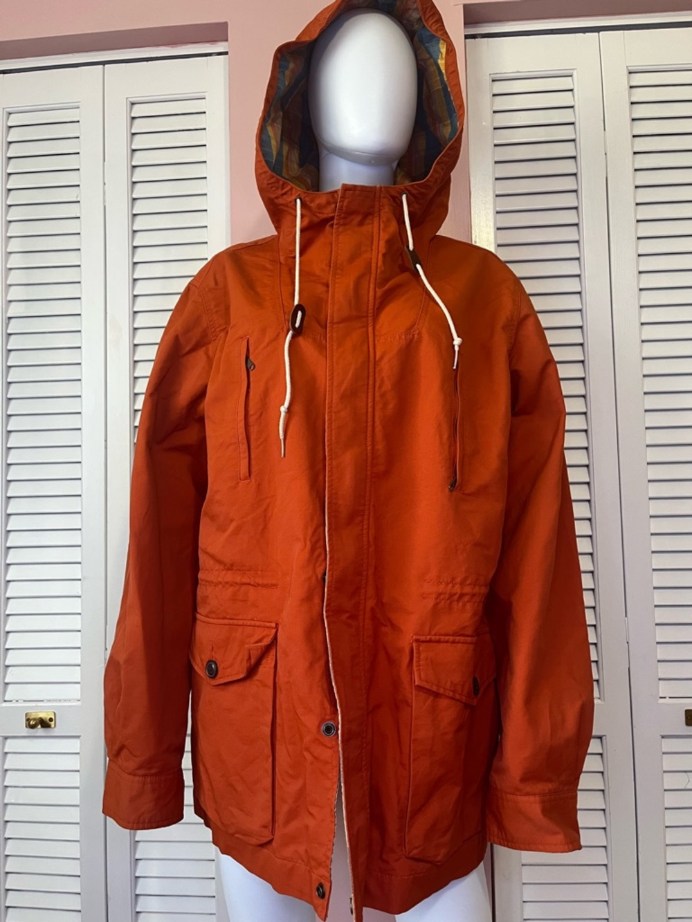 Lucky Brand Men's Orange Hooded Windbreaker Jacket